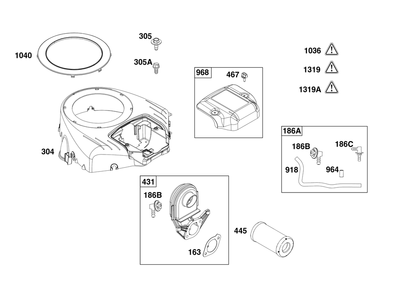Blower Housing And Air Cleaner Group Diagram and Parts List for 44N677-0060-G1 400000 - 699999 Briggs and Stratton Engine